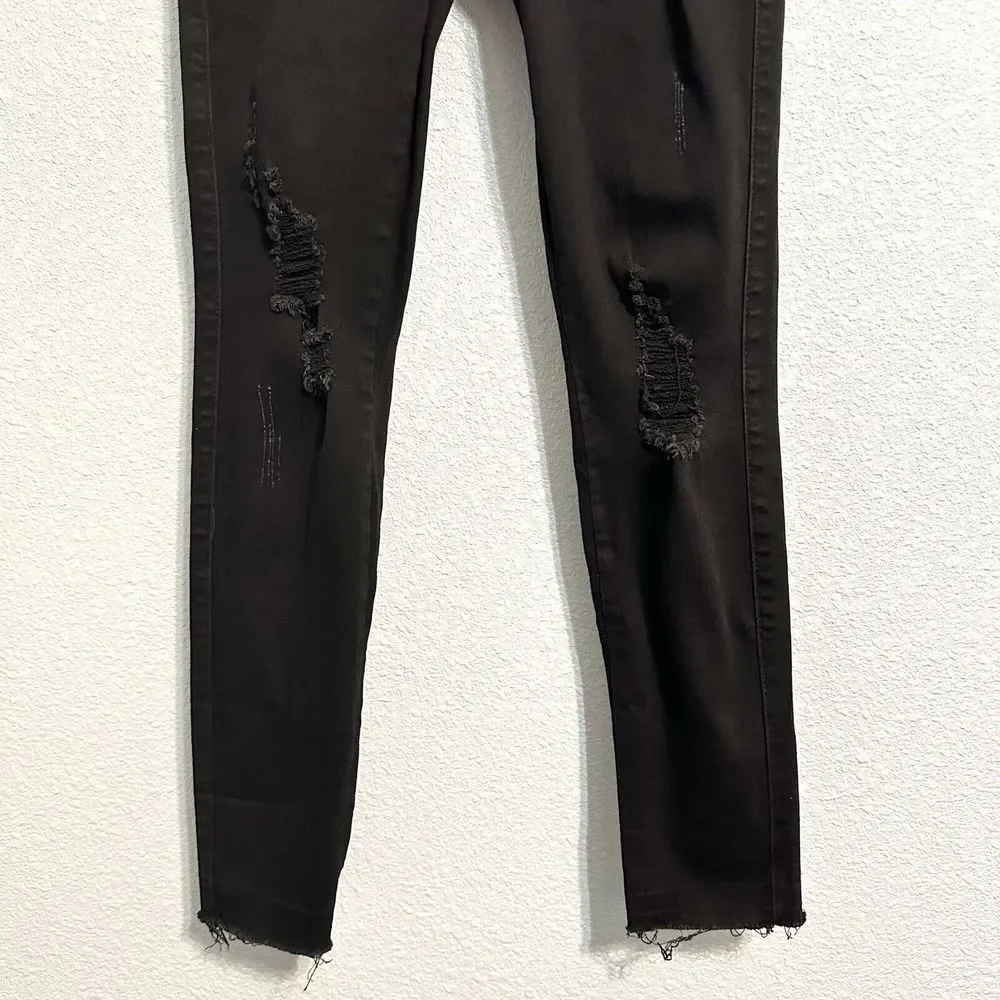 Judy Blue Black Distressed Fray Ripped Denim Jeans Size 5 / 27 JB-8548